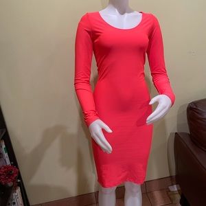 Hot Pink Long Sleeve Stretch Dress